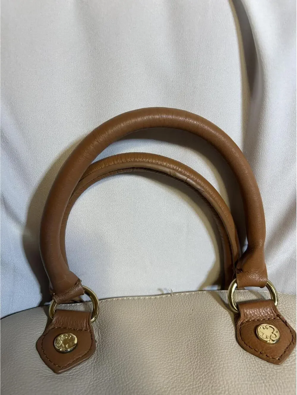 Emma Fox Leather Satchel Cream Tan‎ Turn Lock Top Handle Shoulder Bag